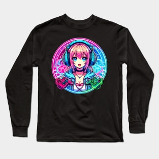 Neon gaming girl Long Sleeve T-Shirt